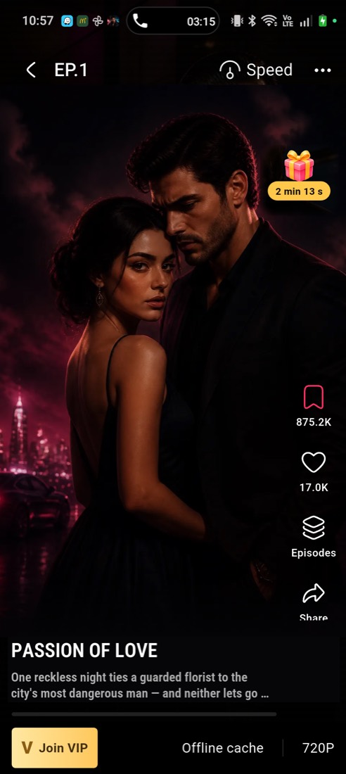 The LoveShorts vertical player showing an episode